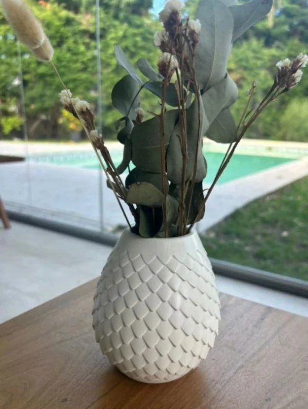 JARRÓN ESCAMADO WHITE STYE DECO BLANCO DECORACIÓN