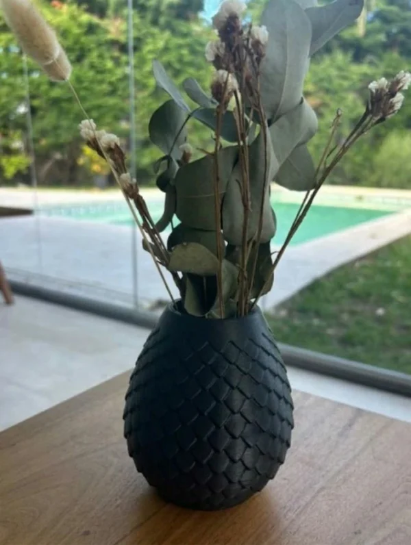 JARRÓN ESCAMADO BLACK STYLE DECO NEGRO DECORACIÓN